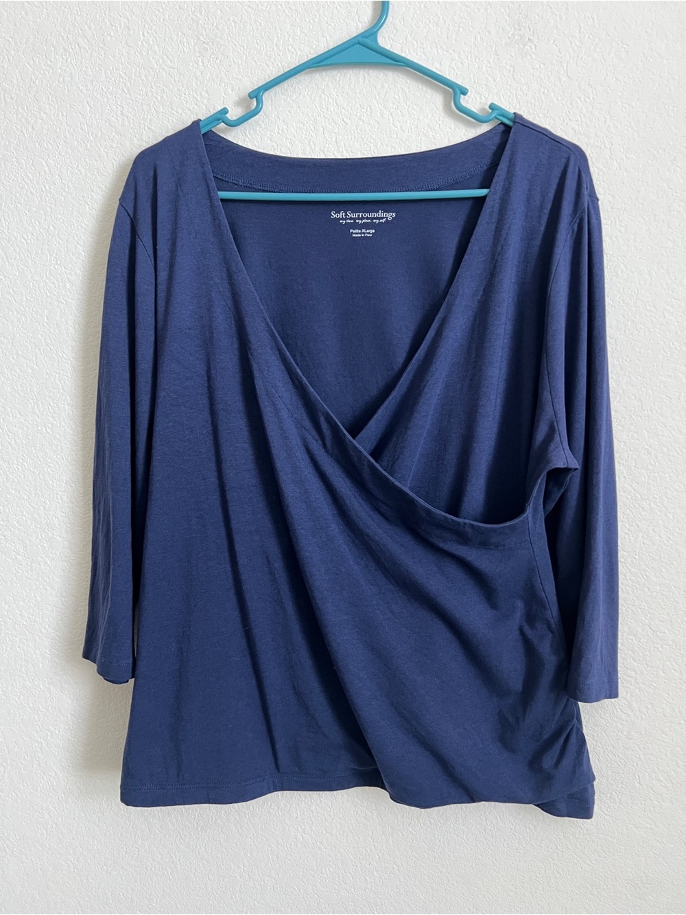 Women's Navy Wrap-Style V-Neck Pima Cotton Modal knits, Size XLP